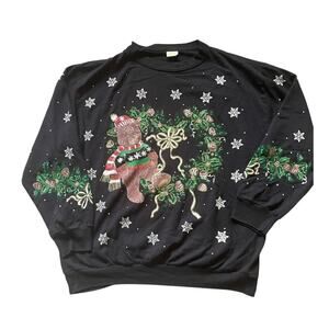 Holiday Teddy Bear Winter Sweater Size Large Sweater Wreath Loungewear